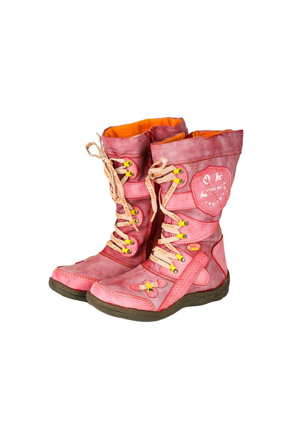 Patchwork Stitch-Detail PU Leather Mid-Calf Women's Boot