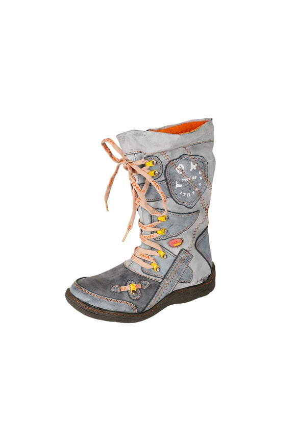Patchwork Stitch-Detail PU Leather Mid-Calf Women's Boot