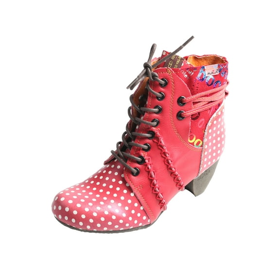 TMA EYES Polka Dot Leather Women Boots with Moccasin Hand Stitching