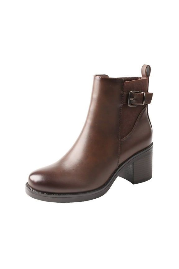 Retro Brown Leather Buckle Ankle Boots