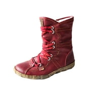 TMA EYES جلد محفور بالثعبان و PU Upper Faux Fur Lining Short Flat Boot for Women