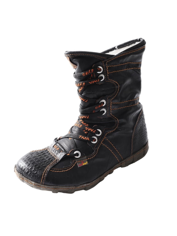 Snake-Embossed Leather and PU Upper Faux Fur Lining Short Flat Boot for Women