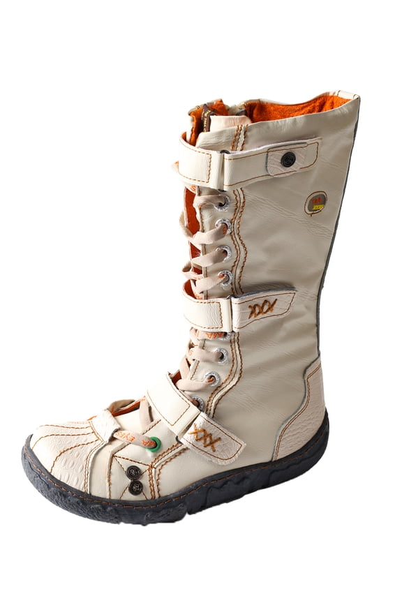 Strape-Accent Washed PU Leather Flat Women's Boot With Plus Size