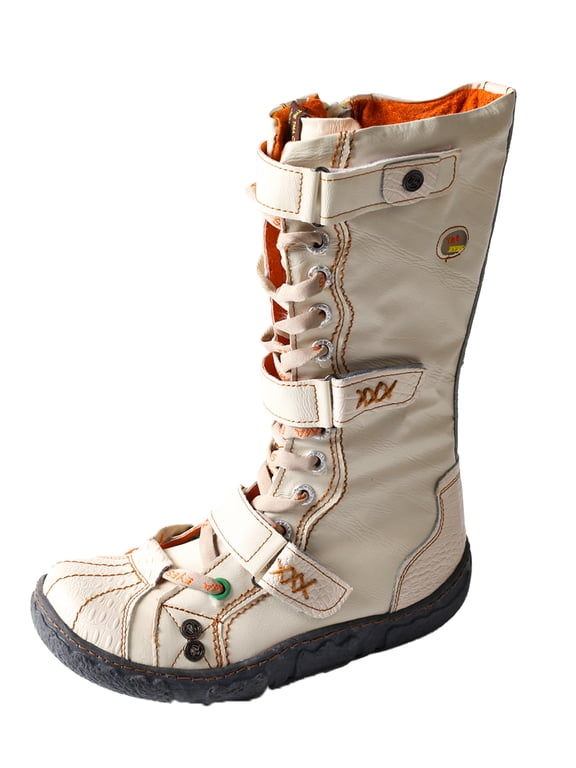 Strape-Accent Washed PU Leather Flat Women's Boot With Plus Size