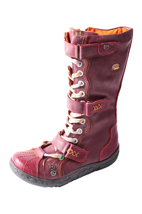 Strape-Accent Washed PU Leather Flat Women's Boot with Plus Size