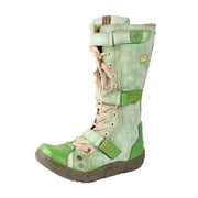 TMA EYES Strape-Accent Washed PU Leather Flat Women's Boot with Plus Size