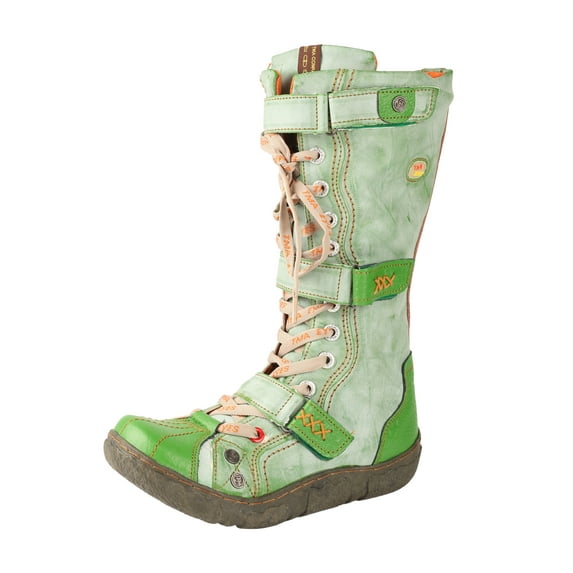 TMA EYES Strape-Accent Washed PU Leather Flat Women's Boot with Plus Size