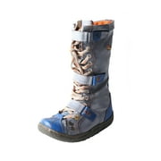 TMA EYES Strape-Accent Washed PU Leather Flat Womens Boot with Plus Size