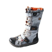 TMA EYES Strape-Accent Washed PU Leather Flat Women's Boot with Plus Size