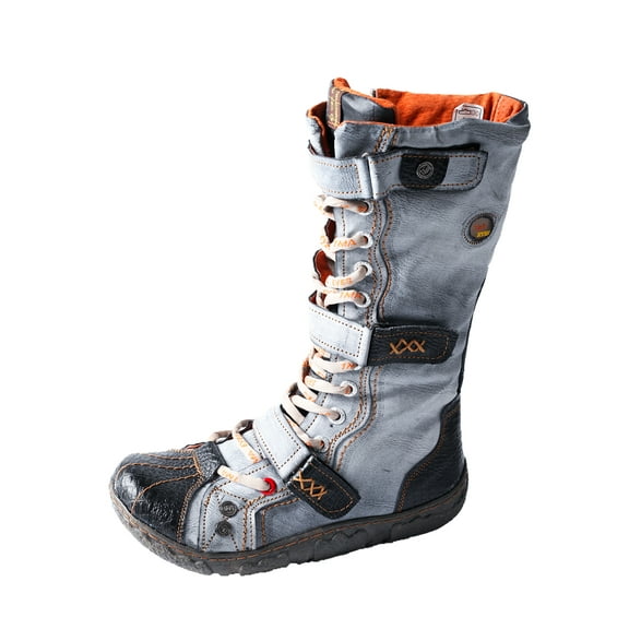 TMA EYES Strape-Accent Washed PU Leather Flat Women's Boot with Plus Size