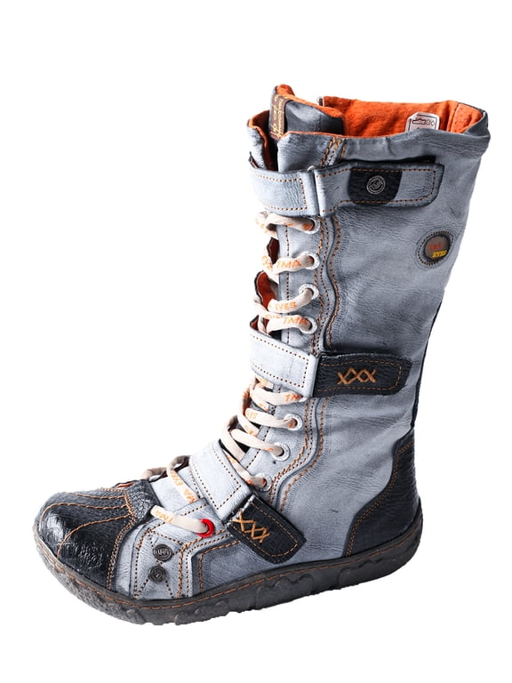 Strape-Accent Washed PU Leather Flat Women's Boot with Plus Size