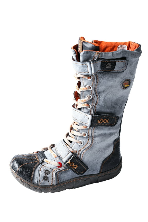 Strape-Accent Washed PU Leather Flat Women's Boot with Plus Size