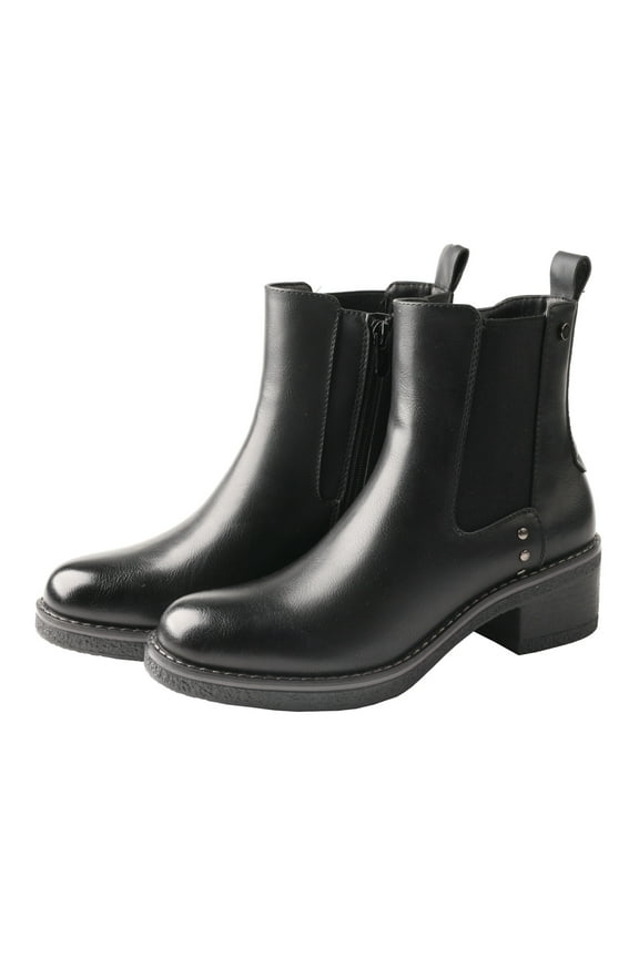 Women's Stylish Leather Ankle Boots Low Block Heel Zipper Booties