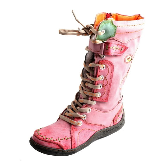 TMA EYES Women's Knee Outdoor Boots Water-Resistant Lace Up and Side Zipper Wide Width Comfortable Leather Winter Boots with Faux Fur Lining