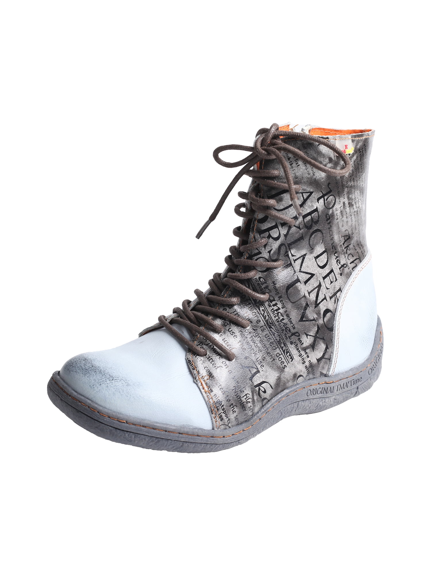 TMA EYES Women's Leather Ankle Boots LaceUp Patchwork Letter Printing