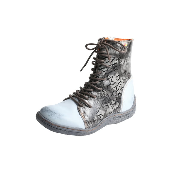 TMA EYES Women's Leather Ankle Boots Lace-Up Patchwork Letter Printing Leather Boots for Women
