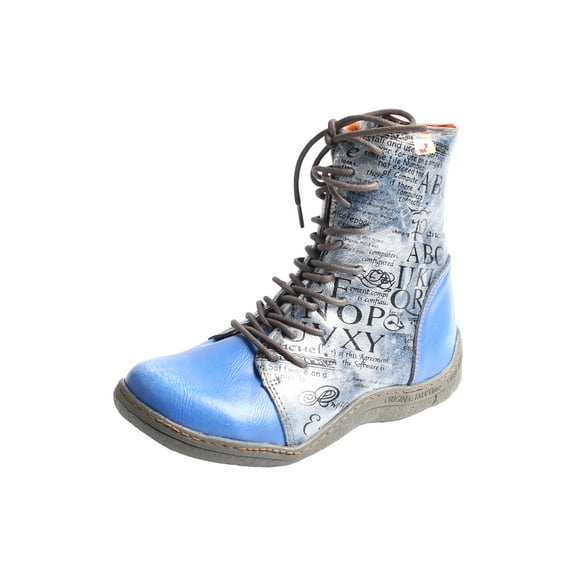 TMA EYES Women's Leather Ankle Boots Lace-Up Patchwork Letter Printing Leather Boots for Women