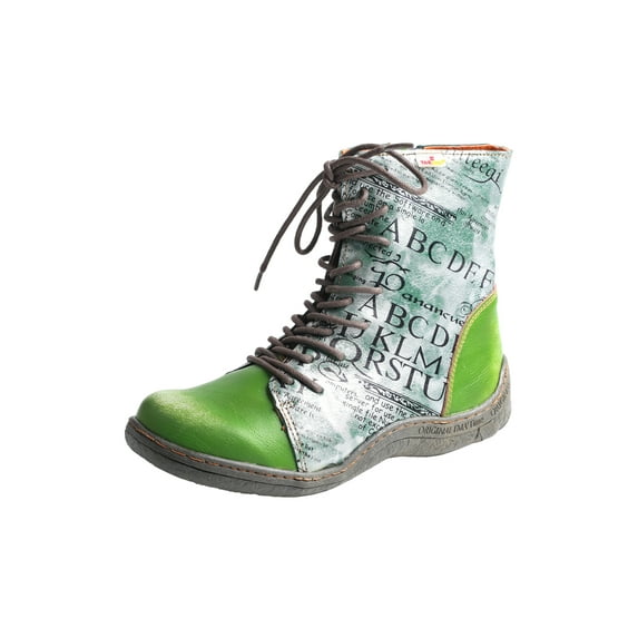 TMA EYES Women's Leather Ankle Boots Lace-up Patchwork Letter Printing Leather Boots for Women