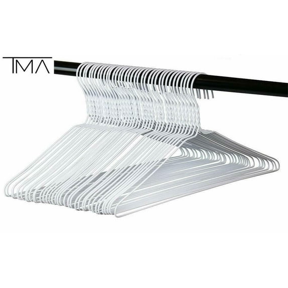 TMA Metal Wire Clothing Hangers in Bulk, 100 Pack, White