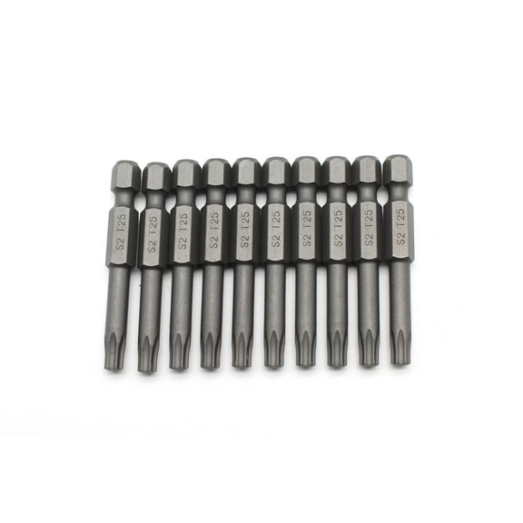TMAX 10 pc T25 Torx Star Head Screwdriver Bit Set, S2 Steel 6 Point T-25 Reduced Round Shaft Screwdriver Insert Bits Hex Shank