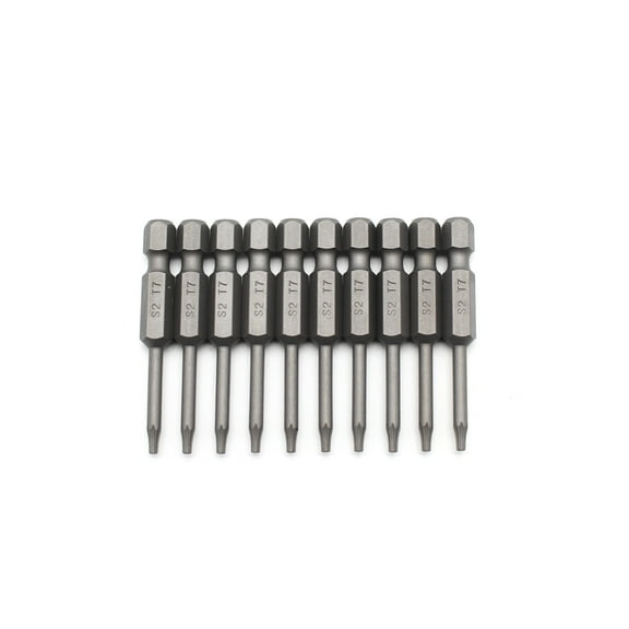 TMAX 10 pc T7 Torx Star Head Screwdriver Bit Set, S2 Steel 6 Point T-7 Reduced Round Shaft Screwdriver Insert Bits Hex Shank