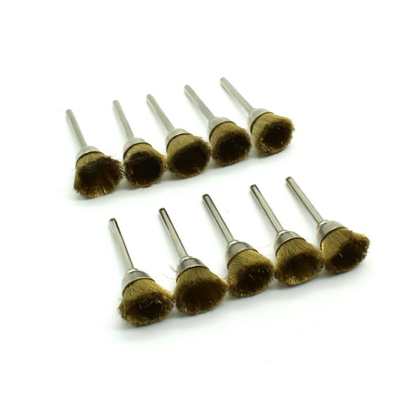 TMAX 10 pc Brass Bristle 1/2 Inch Cup Wire Brush Wheel with 1/8 Inch Shank for Dremel and Other Rotary Tools on Rust Removal, Corrosion and Scrub Surfaces