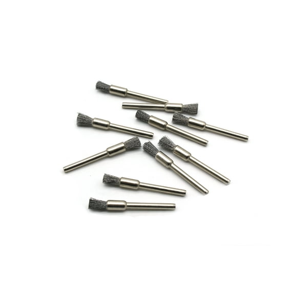 TMAX 10 pc Carbon Steel Bristle 1/4 Inch Pen Wire Brushes with 1/8 Inch Shank for Dremel and Other Rotary Tools on Rust Removal, Corrosion and Scrub Surfaces