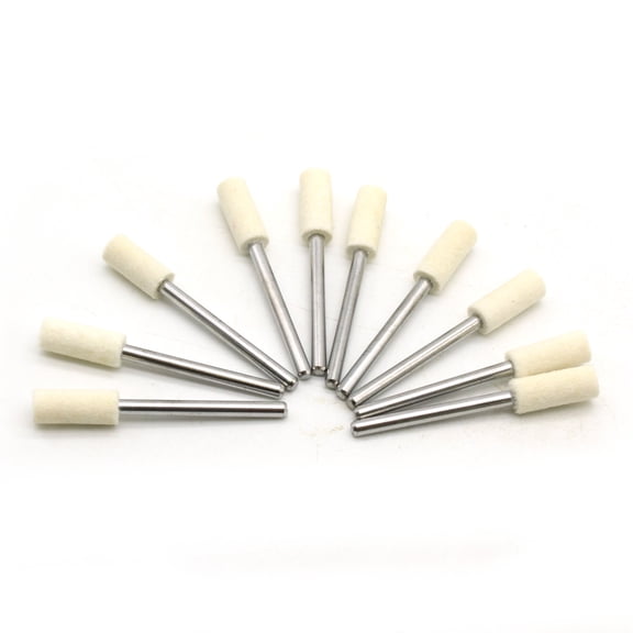 TMAX 10 pc Felt Burrs Wool Bob Polishing Grinding #1 Cylinder 1/4 Inch 6 mm with 1/8 Inch Shank for Dremel Rotary Tools