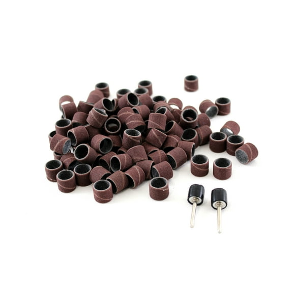 TMAX 100 pc 1/2 Inch Sand Drum Grit 240 Fine with 2 pc 1/8 Inch Mandrel for Dremel Rotary Tools