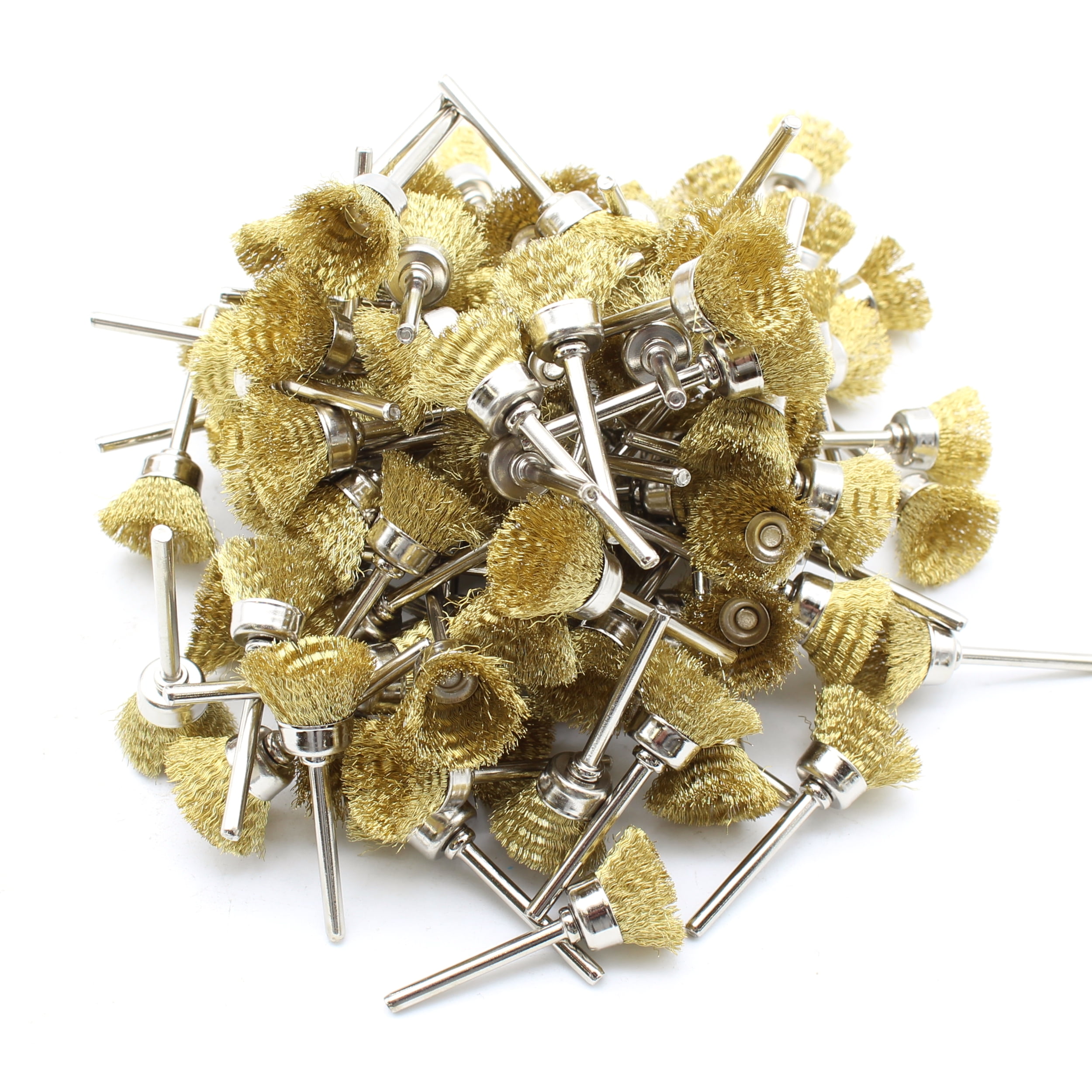 TMAX 100 pc Brass 1/2 Inch Cup Wire Brush Wheel with 1/8 Inch Shank for Dremel Rotary Tools