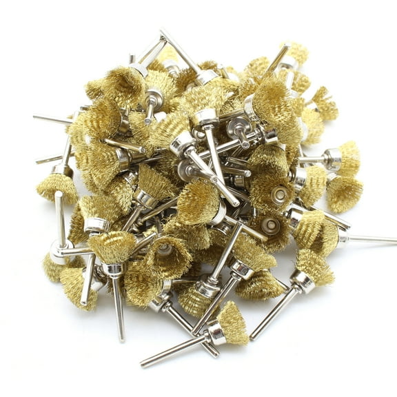 TMAX 100 pc Brass 1/2 Inch Cup Wire Brush Wheel with 1/8 Inch Shank for Dremel Rotary Tools
