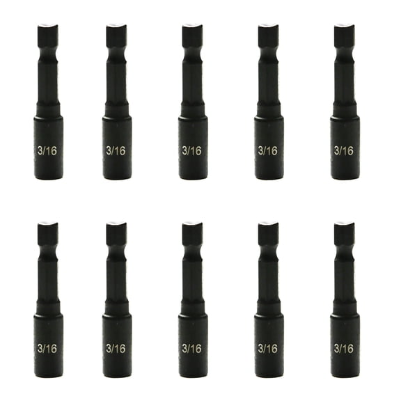 TMAX 10pc 3/16 Inch Magnetic Nutsetter Set Impact Power Hex Nut Driver with 1/4 Inch Hex Shank