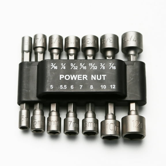 TMAX 14pc Imperial and Metric Nutsetter Set Impact Power Hex Nut Driver Master Kit with 1/4 Inch Hex Shank