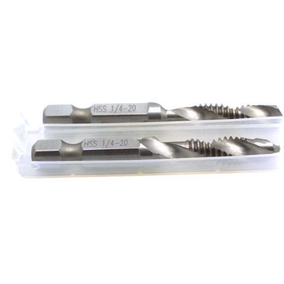TMAX 2 pc 1/4-20 Combination Drill and Tap Multi Use Deburr Countersink Hex Bit