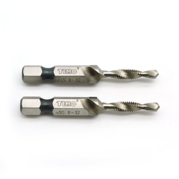 TMAX 2 pc 8-32 Combination Drill and Tap Multi Use Deburr Countersink Hex Bit