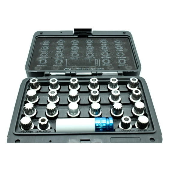 TMAX 23 pc Wheel Lock Lugnut Anti-Theft Lug Nut Screw Removal Key Socket Set for Vw Audi with 1/2 Inch Socket Adapter
