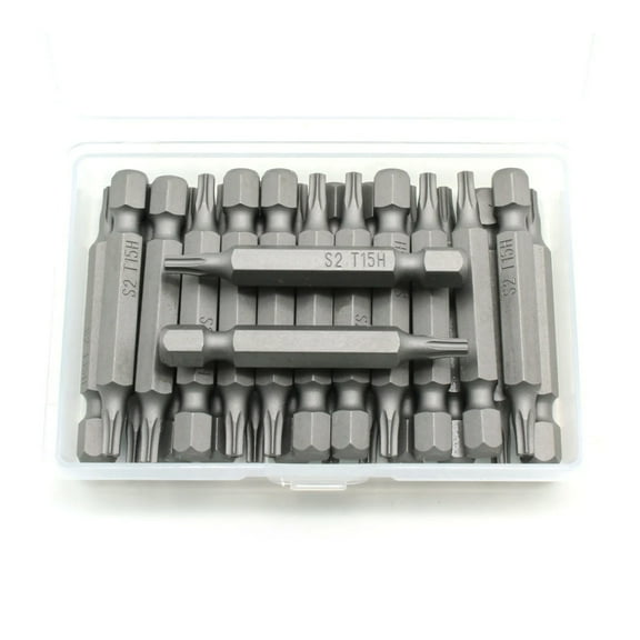 TMAX 25 pc T15H Tamper Proof Security Torx 6 point Screwdriver Impact Ready 2 Inch Length Insert Bits Hex Shank with Quick Release Slot
