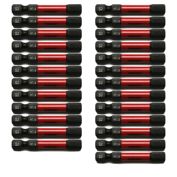 TMAX 25 pc H1/4 H-1/4 Inch Hex Head Allen Wrench Black High Torque Impact Screwdriver Insert Bits Set S2 Steel Torsion Resistant, 2 Inch Long, 1/4 Inch Hex Shank with Quick Release Slot