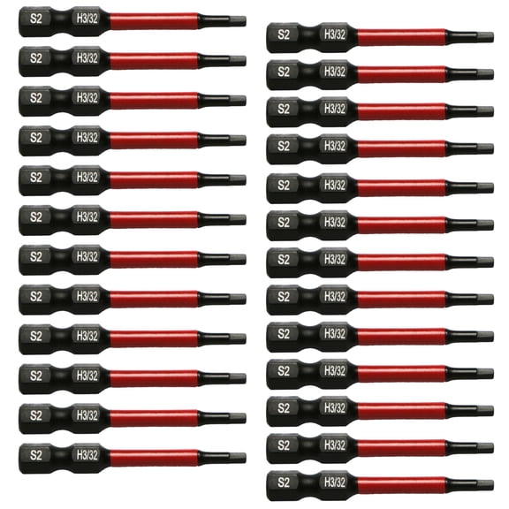 TMAX 25 pc H3/32 H-3/32 Inch Hex Head Allen Wrench Black High Torque Impact Screwdriver Insert Bits Set S2 Steel Torsion Resistant, 2 Inch Long, 1/4 Inch Hex Shank with Quick Release Slot