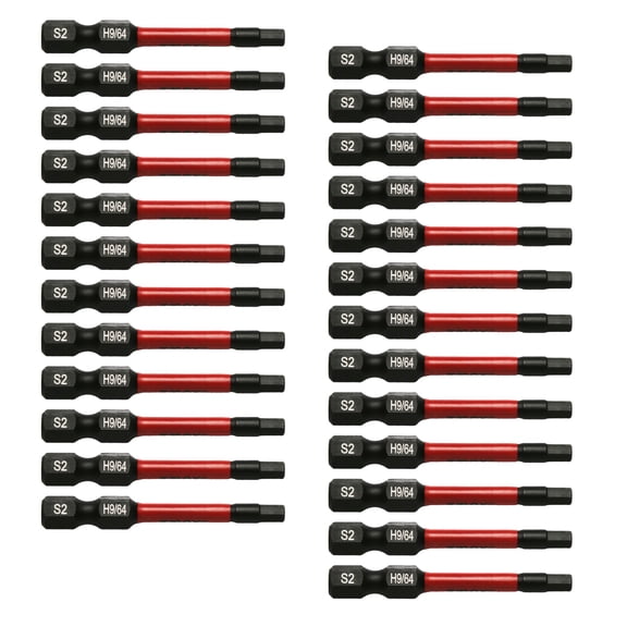 TMAX 25 pc H9/64 H-9/64 Inch Hex Head Allen Wrench Black High Torque Impact Screwdriver Insert Bits Set S2 Steel Torsion Resistant, 2 Inch Long, 1/4 Inch Hex Shank with Quick Release Slot