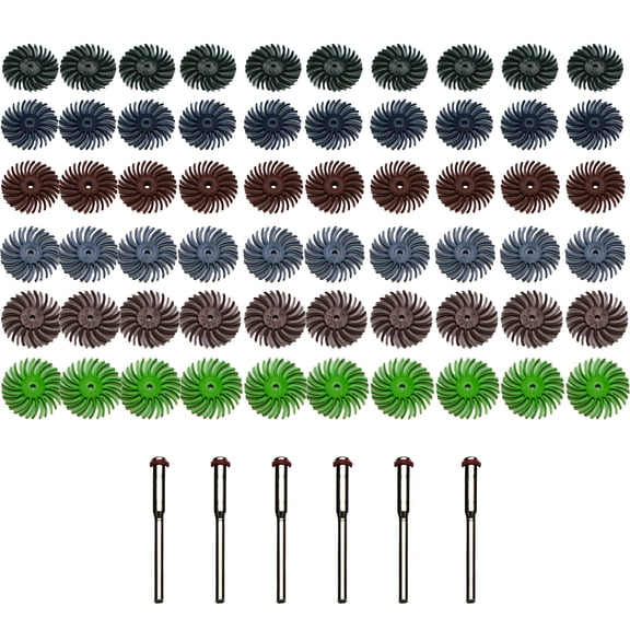 TMAX 66 pc Radial Bristle(1/8" Shank Mandrel) for Rotary Tool - Mixed Grit: 80#, 120#, 220#, 400#, 600#, 1000#