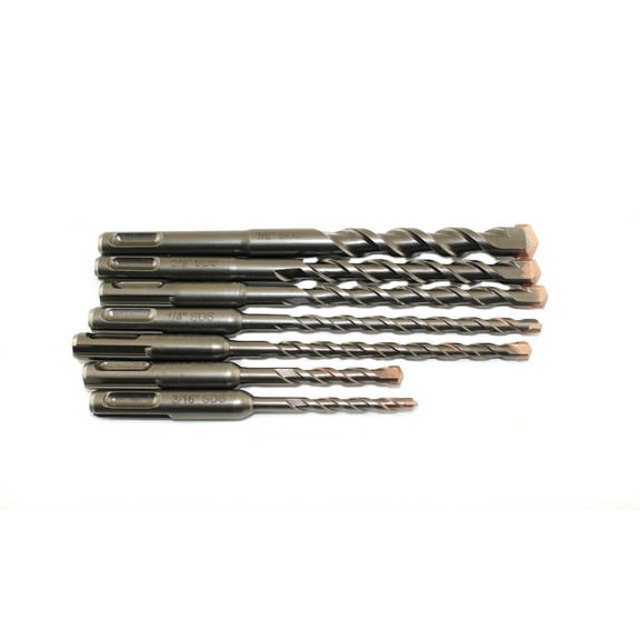 TMAX 7 pc SDS Plus Rotary Hammer Drill Bit Set (3/16", 1/4", 5/16", 3/8", and 1/2") Carbide Tipped for Drilling Through Concrete, Cement, Stone, Brick, Ceramic Pots