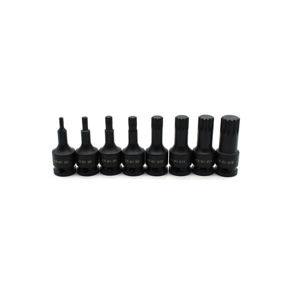 TMAX 8 Pc Spline Set M4-M16 2 inch Long Impact Socket Bit 3/8 inch Drive