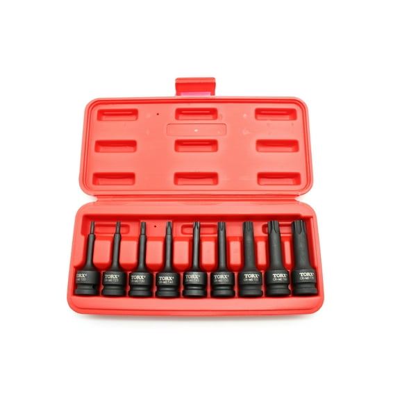 TMAX 9 pc 3 Inch Long Torx Star 6 Point Black Impact Bit Socket Auto Repair Tool Set 1/2 Inch Square Drive