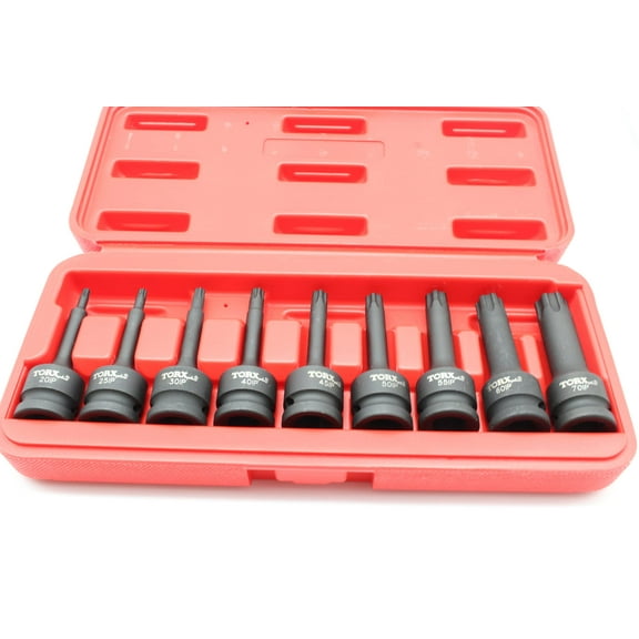 TMAX 9 pc Torx Plus IP 3 Inch Long 6 Point Black Impact Bit Socket Set 1/2 Inch Square Drive Auto Repair Tool