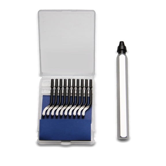 TMAX Deburring Tool With 10 pc High Speed Steel Blades and a Silver Hand,Works On Metal, Resin, PVC Pipes, Copper, Plastic and 3D Printed Edge