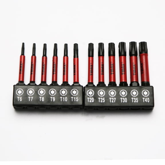 TMAX 12 pc T6-T40 Torx Star 6 Point Black High Torque Impact Screwdriver Insert Bits Set S2 Steel Torsion Resistant, 2 Inch Long, 1/4 Inch Hex Shank with Quick Release Slot