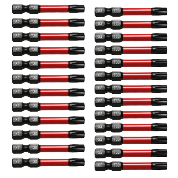 TMAX 25 pc T30 Torx Star 6 Point T-30 Black High Torque Impact Screwdriver Insert Bits Set S2 Steel Torsion Resistant, 2 Inch Long, 1/4 Inch Hex Shank with Quick Release Slot