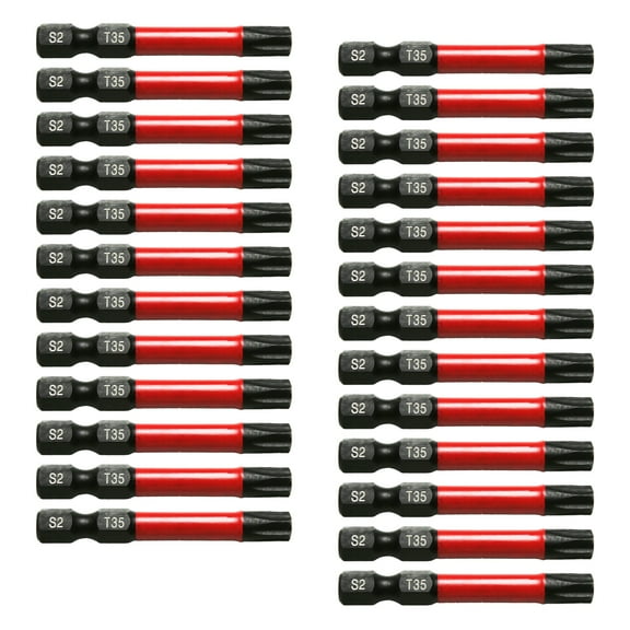 TMAX 25 pc T35 Torx Star 6 Point T-35 Black High Torque Impact Screwdriver Insert Bits Set S2 Steel Torsion Resistant, 2 Inch Long, 1/4 Inch Hex Shank with Quick Release Slot