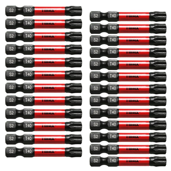 TMAX 25 pc T40 Torx Star 6 Point T-40 Black High Torque Impact Screwdriver Insert Bits Set S2 Steel Torsion Resistant, 2 Inch Long, 1/4 Inch Hex Shank with Quick Release Slot